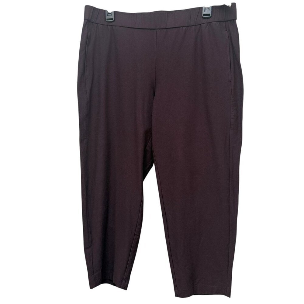 EILEEN FISHER Stretch Capri Crop Pants Large Petite Pull on Burgundy Plum